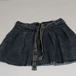 Women's Pleated Denim Skirt Low Waist Raw Hem A Line Zipper Mini Jean Skirt